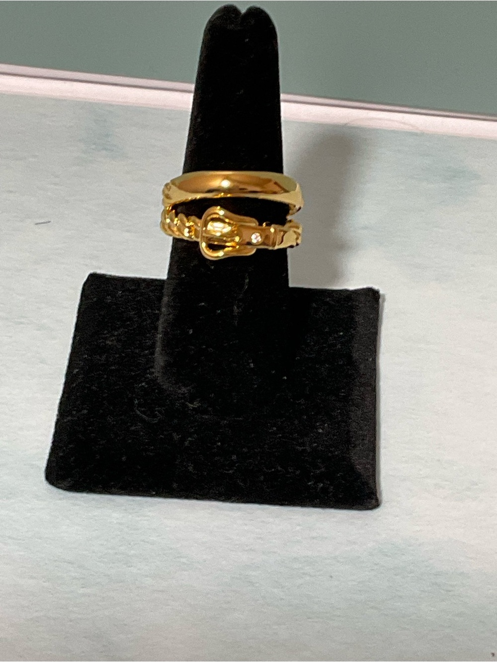 Gold Tone Stacked Buckle Accent Ring - Women's Jewelry